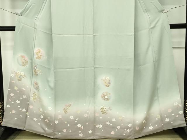 平和屋着物■極上　訪問着　草花文　暈し染め　裏葉柳色地　反端付き　逸品　CZAA4051s5 平和屋着物□極上 訪問着 草花文 暈し染め 裏葉柳色地 反端付き 逸品