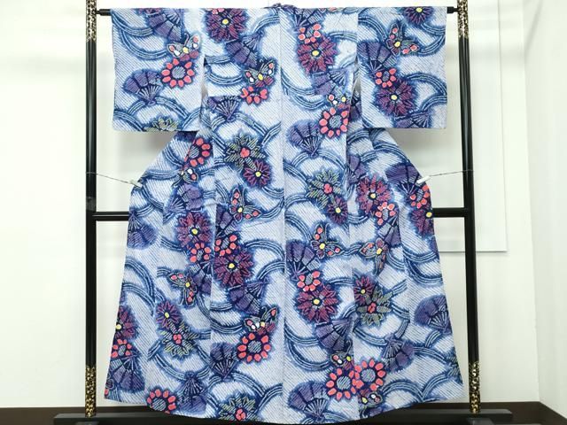 平和屋着物 上 夏物 浴衣 有松鳴海絞り 花蝶扇文 綿 s 5