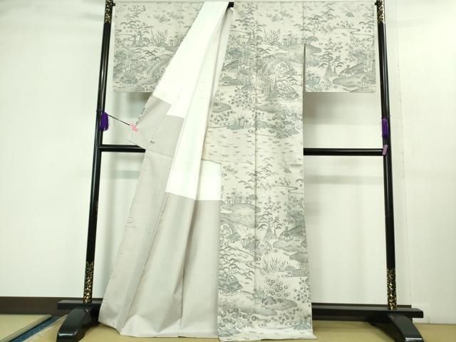 平和屋着物 上 本場縞大島紬 訪問着 嘉納信雄作 渡橋風景花文 さが美扱い 証紙付き kh 5