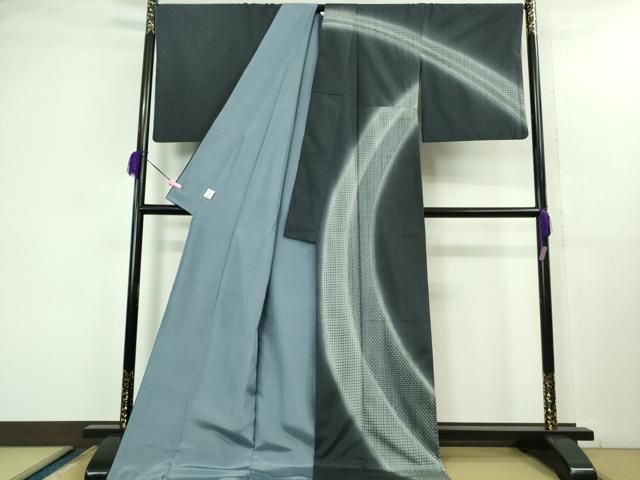 平和屋着物 上 中国三大刺繍 スワトウ刺繍 汕頭刺繍 結城紬 訪問着 青褐色地 暈し染め 証紙付き kh 5