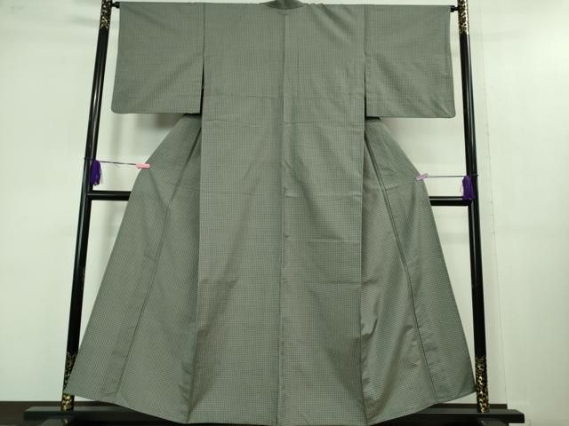 平和屋着物 上 西陣織 おしゃれ格子 紬 単衣 反端付き kh 5