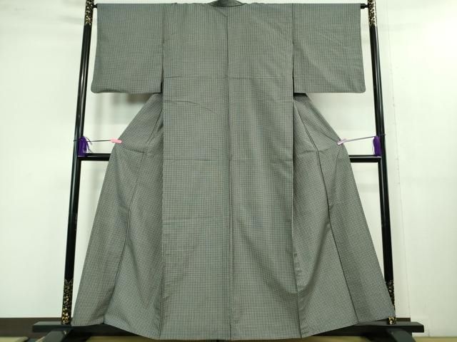 平和屋着物 上 紬 単衣 格子 黒×白 kh 5