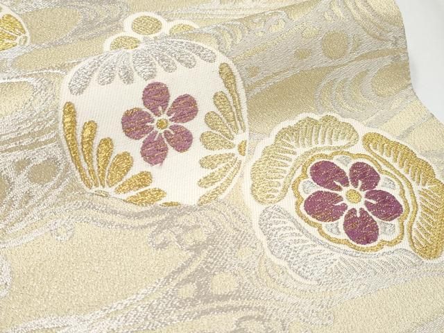 【新品未使用⠀】 袋帯 紫と金の花柄 帝国貝紫 金通 平和屋着物□極上 京の名門 じゅらく謹製 帝王紫 六通柄袋帯 光琳花