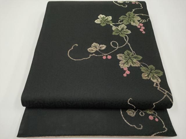 平和屋着物□極上 両面 両方向 全通柄袋帯 型染め 地紙飛鶴枝花文 金