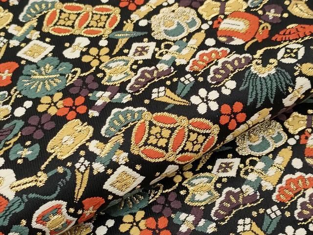 平和屋着物■極上　六通柄袋帯　唐織　宝尽くし　黒地　金糸　逸品　CYAA3751s5 平和屋着物□極上 六通柄袋帯 唐織 宝尽くし 黒地 金糸 逸品