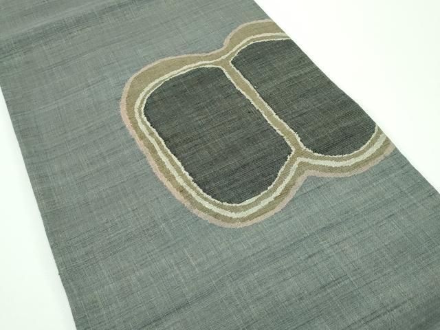 平和屋着物□極上 西陣 川島織物 太鼓柄袋帯 紬地 幾何学文様 金通し地