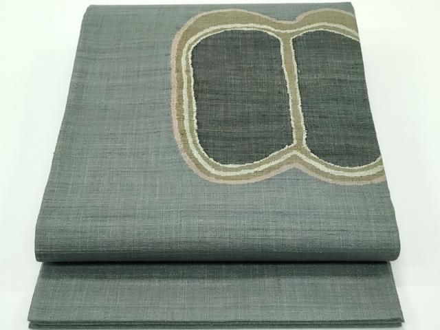 平和屋着物□極上 西陣 川島織物 太鼓柄袋帯 紬地 幾何学文様 金通し地