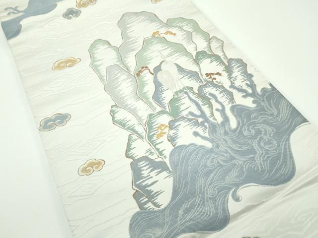 平和屋着物 上 九寸開き名古屋帯 鷺 立波風景文 金銀糸 s 5