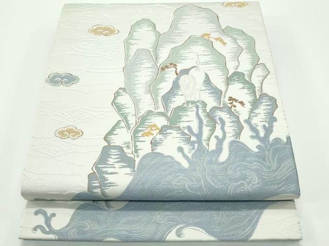 平和屋着物 上 九寸開き名古屋帯 鷺 立波風景文 金銀糸 s 5