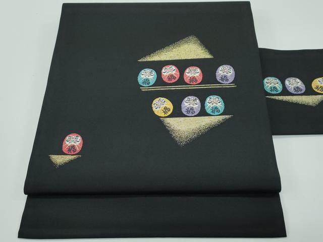 平和屋着物 上 九寸名古屋帯 唐織 達磨 黒地 金糸 s 5