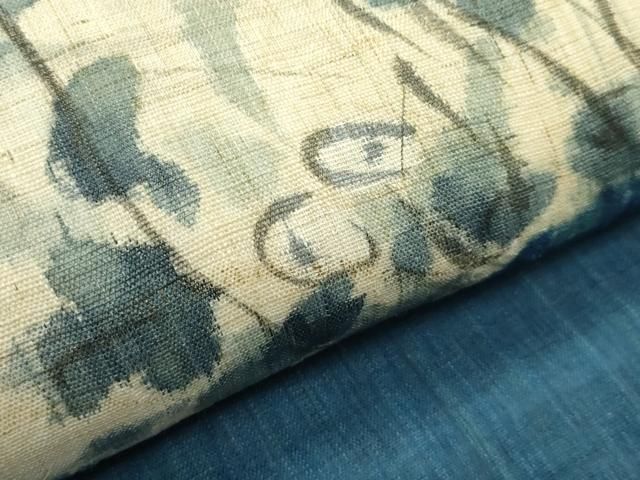  平和屋着物 上 夏物 九寸名古屋帯 手描き 藍 万寿菊 金彩 麻 s 5 名古屋帯 帯