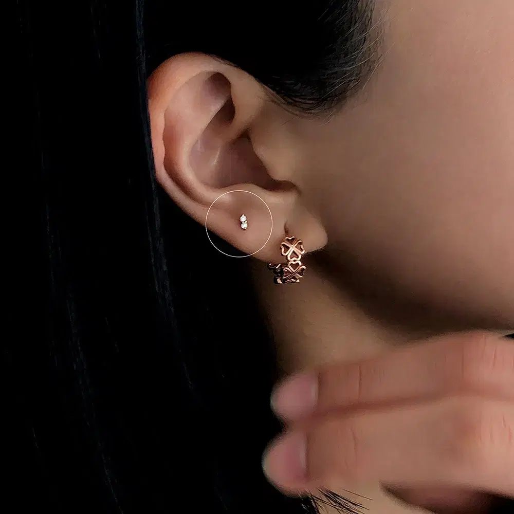  14 k 18 ダブル キュービック ポイント ミニ ピアス ピアス アクセサリー