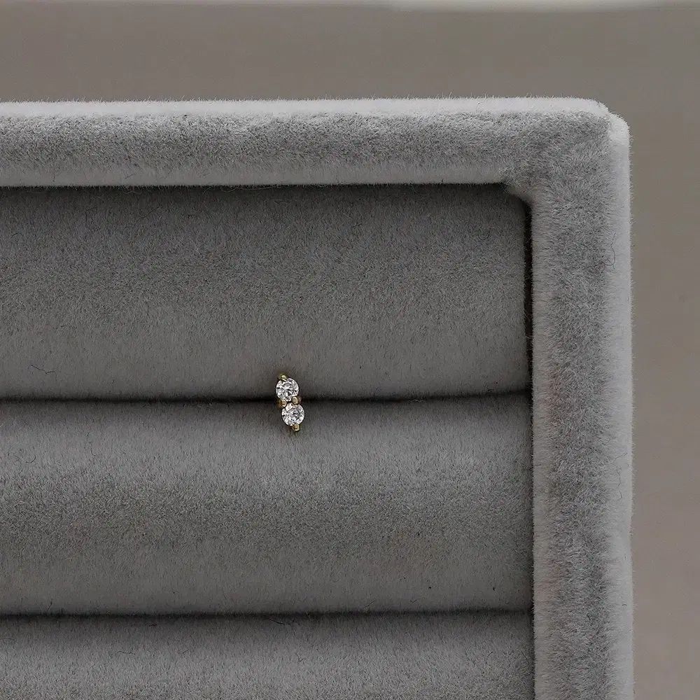 14k 18k ダブル キュービック ポイント ミニ ピアス