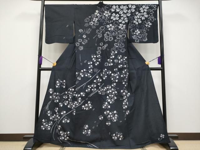 平和屋着物 上 夏物 浴衣 絵羽 有松鳴海絞り 枝垂れ桜文 黒地 綿 s 5