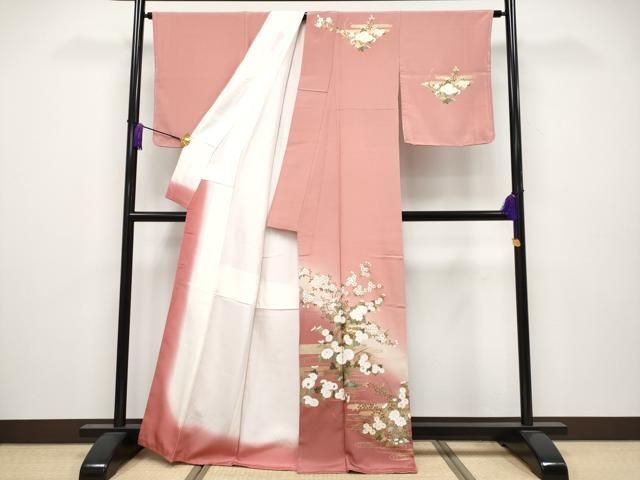 平和屋着物 上 訪問着 霞花車文 暈し染め 金銀彩 薄紅色地 s 5