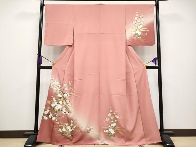 平和屋着物 上 訪問着 霞花車文 暈し染め 金銀彩 薄紅色地 s 5