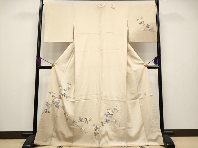 平和屋着物 上 訪問着 友禅 作家物 枝花文 暈し染め 薄香色地 s 5