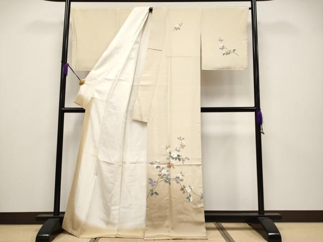 平和屋着物 上 訪問着 友禅 作家物 枝花文 暈し染め 薄香色地 s 5