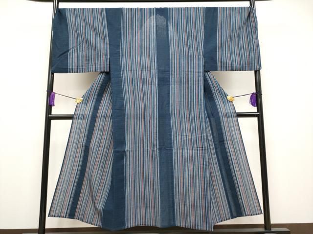 平和屋着物□極上 夏物 男性 阿波しじら織 浴衣 キングサイズ 縞 綿  