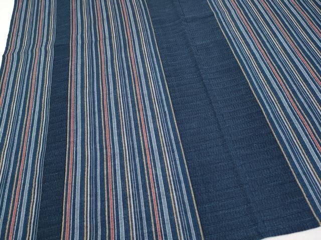 平和屋着物□極上 夏物 男性 阿波しじら織 浴衣 キングサイズ 縞 綿  