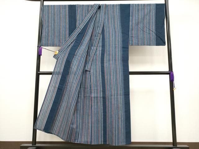 平和屋着物□極上 夏物 男性 阿波しじら織 浴衣 キングサイズ 縞 綿  