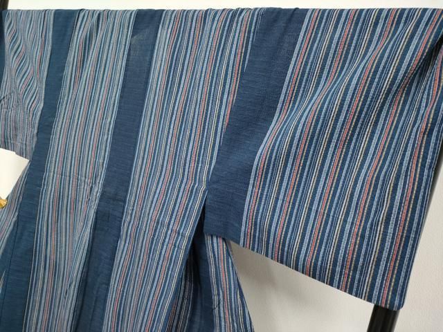 平和屋着物□極上 夏物 男性 阿波しじら織 浴衣 キングサイズ 縞 綿  