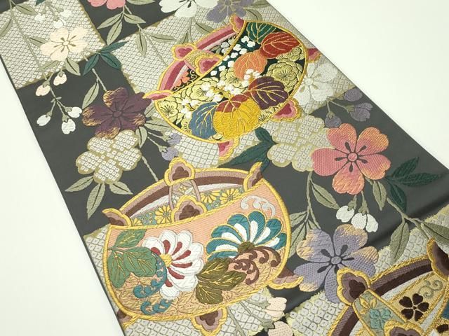 平和屋着物 上 六通柄袋帯 唐織 秀宝桜花文 金糸 s 5
