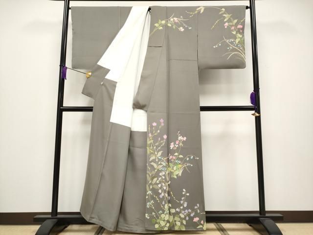 平和屋着物 上 訪問着 草花文 煤色地 s 5