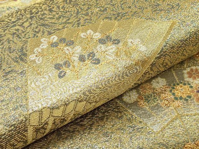 平和屋着物□極上 創業280年 誉田屋源兵衛 純金 六通柄袋帯 扇面草花