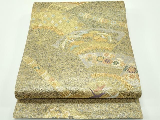 平和屋着物□極上 創業280年 誉田屋源兵衛 純金 六通柄袋帯 扇面草花