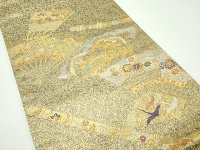 平和屋着物 上 創業280年 誉田屋源兵衛 純金 六通柄袋帯 扇面草花楽器文 s 5