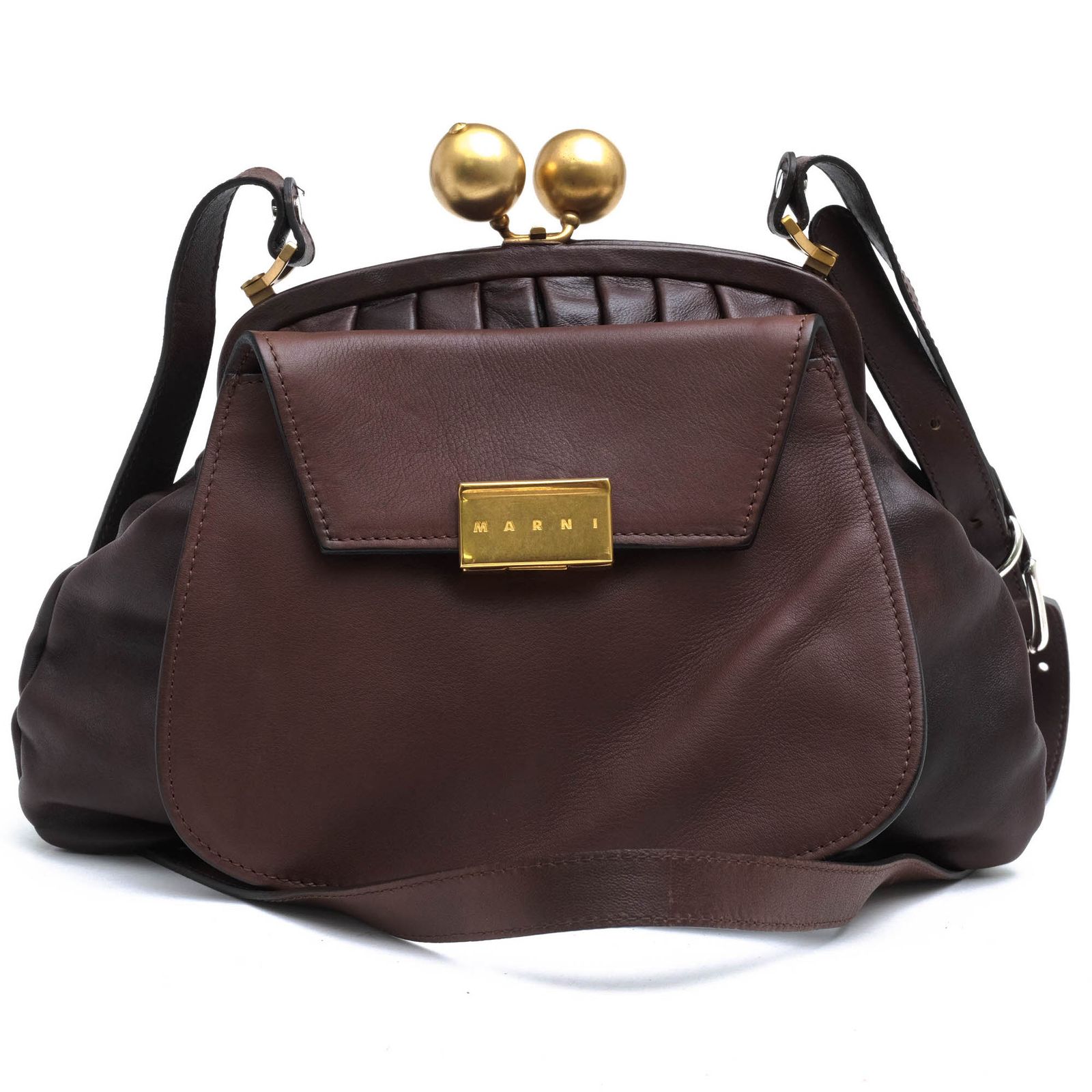 マルニ MARNI バッグ ハンドバッグ 鞄 トートバッグ レディース 女性 女性用 レザー 革 本革 ダークブラウン 茶 ブラウン がま口