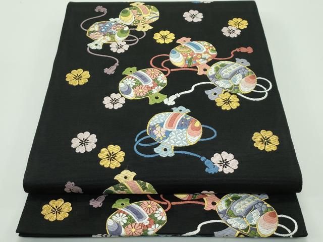 平和屋着物 上 西陣の老舗 1782年創業 山下織物 六通柄袋帯 大国立の命 黒地 金銀糸 s 5