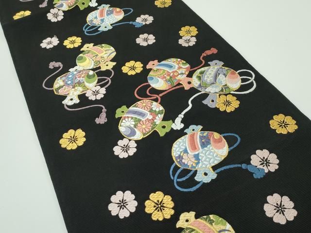 平和屋着物 上 西陣の老舗 1782年創業 山下織物 六通柄袋帯 大国立の命 黒地 金銀糸 s 5