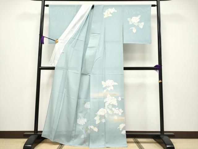 平和屋着物 上 夏物 訪問着 絽 紫陽花 暈し染め 金銀彩 秘色色地 s 5
