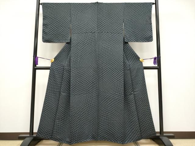 平和屋着物 上 染色作家 斉藤三才 小紋 瓦文 蝋色地 s 5