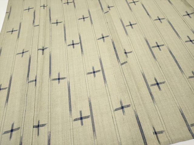  平和屋着物 上 結城紬 奥順 はたおり娘 単衣 草木染かすり 灰汁色地 証紙 反端付き s 5 紬 着物