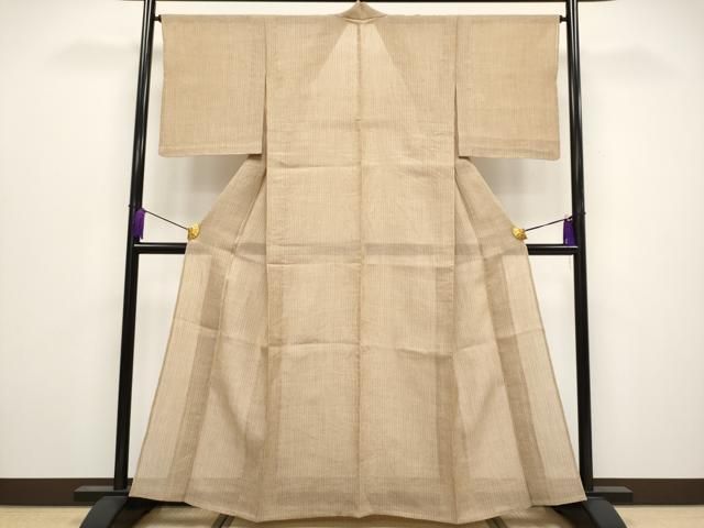 平和屋着物 上 夏物 本場小千谷ちぢみ 縞 丁子染色 反端付き 麻 s 5