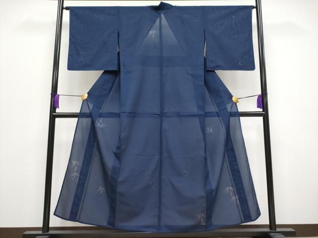 平和屋着物 上 夏物 色無地 笹竹紋紗 紺青色地 s 5