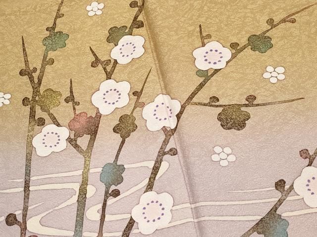  平和屋着物 上 ろう彩工芸 奥村一心 訪問着 枝梅文 暈し染め 黄土色地 s 5 訪問着 付け下げ 着物