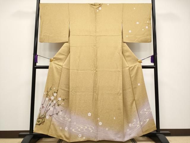 平和屋着物 上 ろう彩工芸 奥村一心 訪問着 枝梅文 暈し染め 黄土色地 s 5
