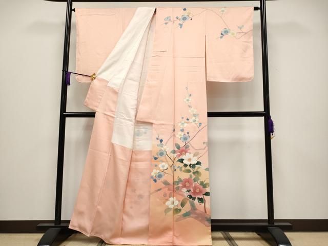 平和屋着物 上 訪問着 作家物 椿 梅 暈し染め 金彩 ときがら茶色地 s 5