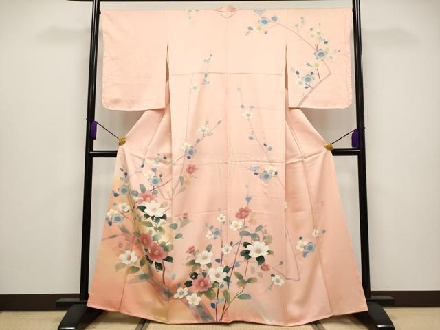 平和屋着物 上 訪問着 作家物 椿 梅 暈し染め 金彩 ときがら茶色地 s 5