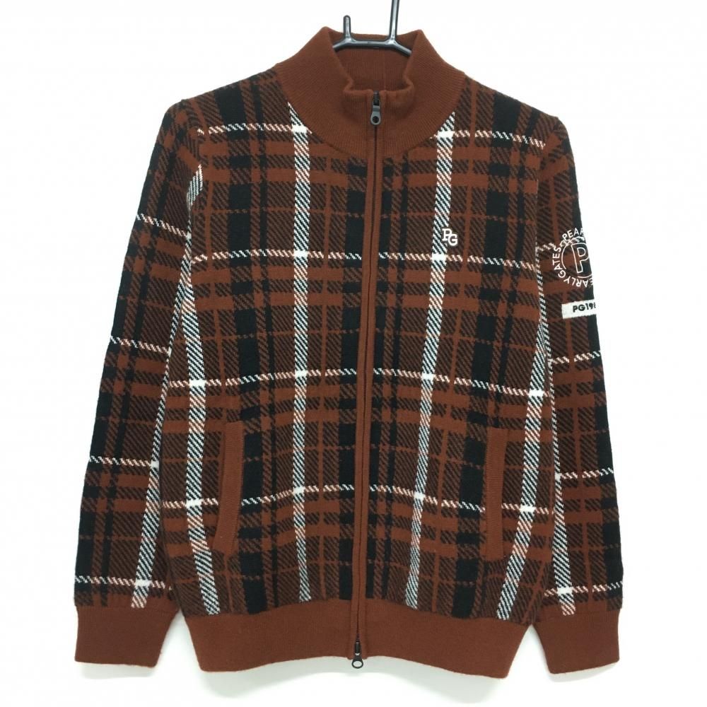超 パーリーゲイツ ニットジャケット ブラウン×黒 チェック レディース 1 M ゴルフウェア モデル PEARLY GATES