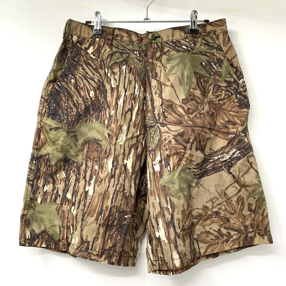 【入手困難】90s OLD STUSSY刺繍 リアルツリー ワイドショートパンツ 中古】90s STUSSY リアルツリーカモ ナイロンショーツ サイズ32