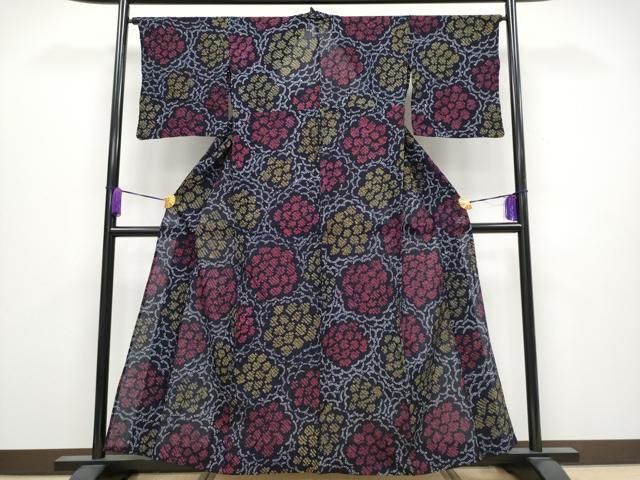 平和屋着物 上 夏物 浴衣 有松鳴海絞り 花尽くし 黒地 綿 s 5