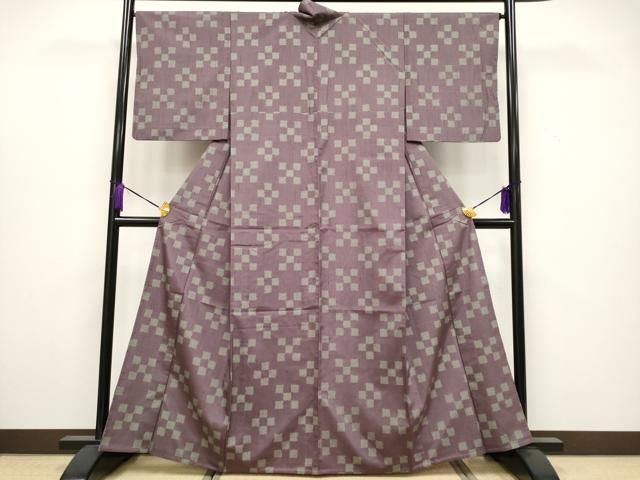 平和屋着物 上 紬 単衣 市松鹿の子文 濃色地 s 5