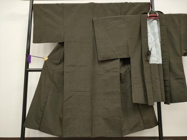 平和屋着物 上 男性 髭紬 アンサンブル 色無地 海松茶色地 CYAA3915s5