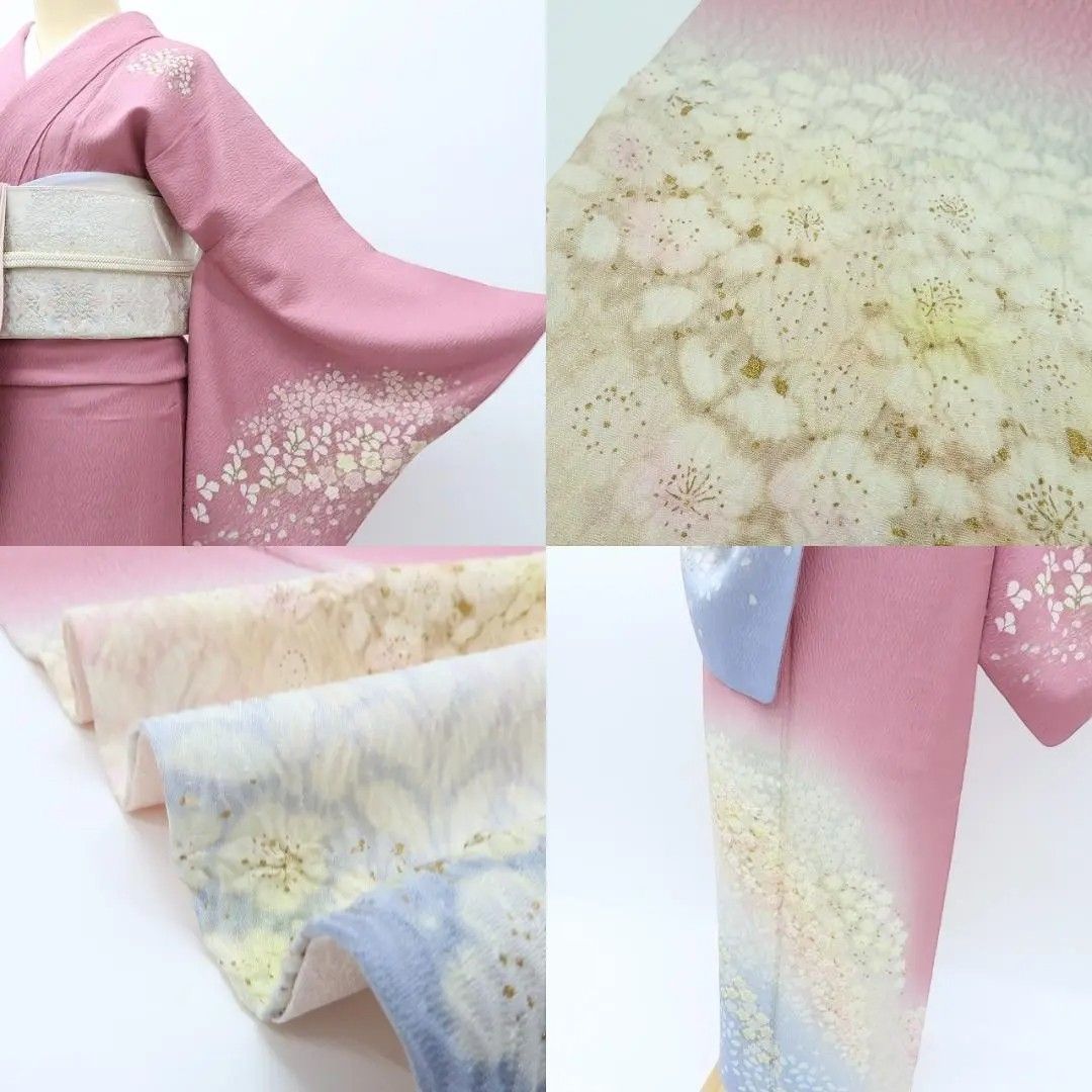 百華❀Y3842◇美品 正絹 吉野一廉落款 作家物 手縫い仕立て 桜 訪問着