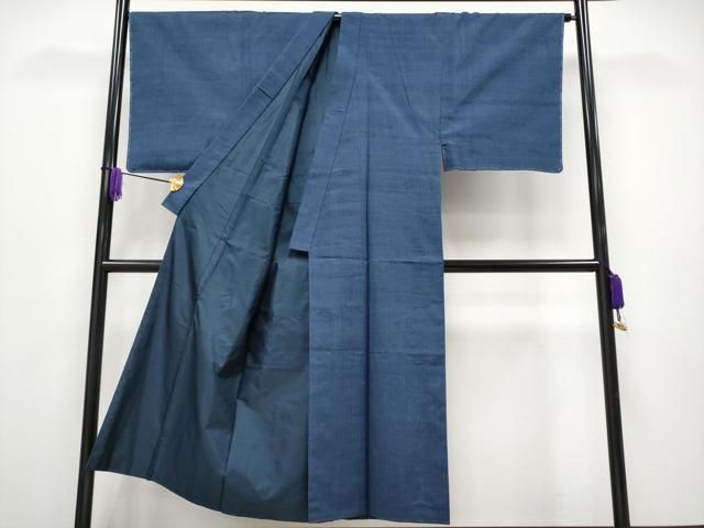 平和屋着物 上 男性 紬 アンサンブル キングサイズ 天宝 色無地 青褐色地 反端付き CYAA3919s5